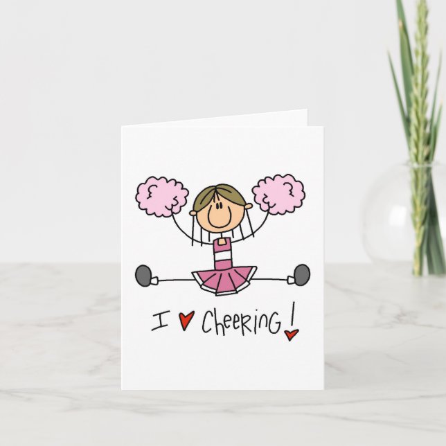 Pink Stick Figure Cheerleader T-shirts and Gifts Card (Front)