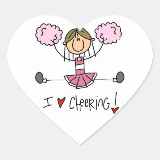 Pink Stick Figure Cheerleader T-shirts and Gifts Heart Sticker