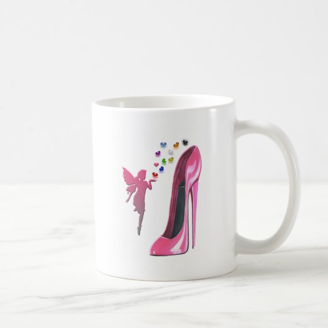 Pink Stiletto and Fairy with 3D Hearts Coffee Mug (Right)