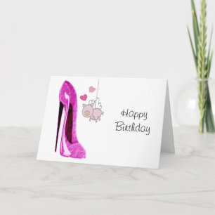 Pink Stiletto and Flying Pig Art Card