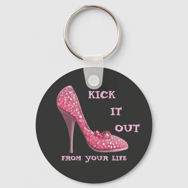 Pink Stiletto Diamonds Shoe Breast Cancer Divorce Keychain (Front)