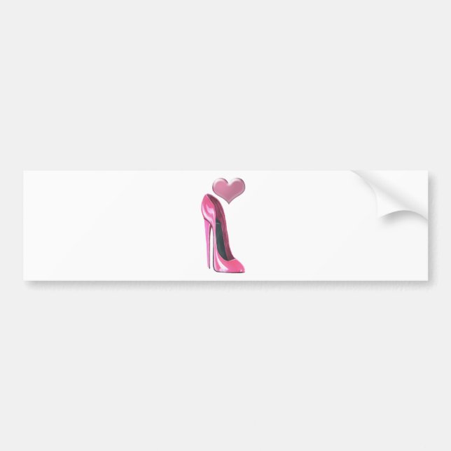 Pink stiletto high heel shoe and Heart Bumper Sticker (Front)
