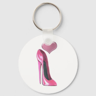 Pink stiletto high heel shoe and Heart Keychain