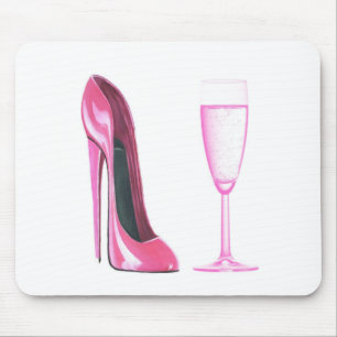 Pink Stiletto Shoe and Champagne Glass Mouse Pad