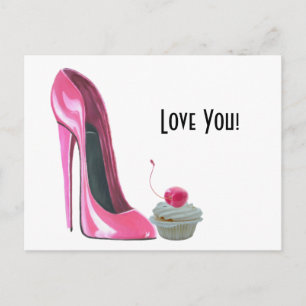 Pink Stiletto Shoe and Cherry Cupcake Postcard