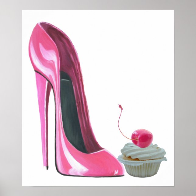 Pink Stiletto Shoe and Cherry Cupcake Poster (Front)
