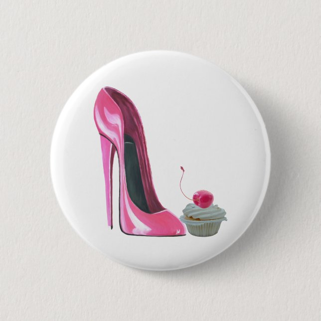 Pink Stiletto Shoe and Cupcake 2 Inch Round Button (Front)
