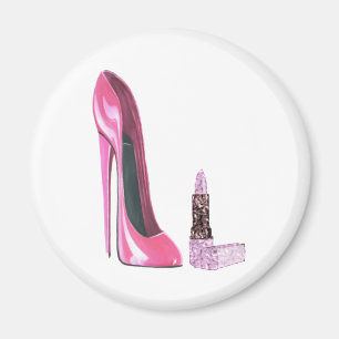 Pink Stiletto Shoe and Lipstick Art Magnet