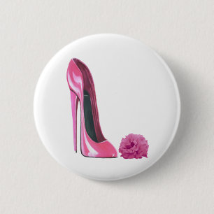 Pink Stiletto Shoe and Pink Rose Art 2 Inch Round Button