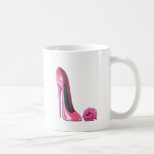 Pink Stiletto Shoe and Pink Rose Art Coffee Mug