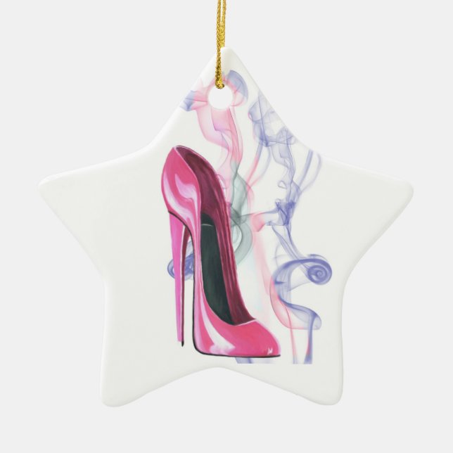 Pink Stiletto shoe art Ornament (Front)