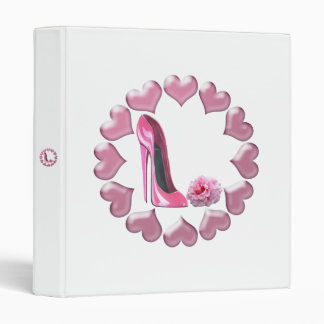 Pink Stiletto Shoe Rose and Hearts Binder