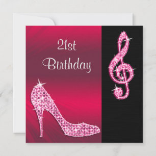 Pink Stiletto & Treble Cleft 21st Birthday Invitation