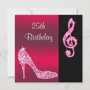 Pink Stiletto & Treble Cleft 25th Birthday Invitation