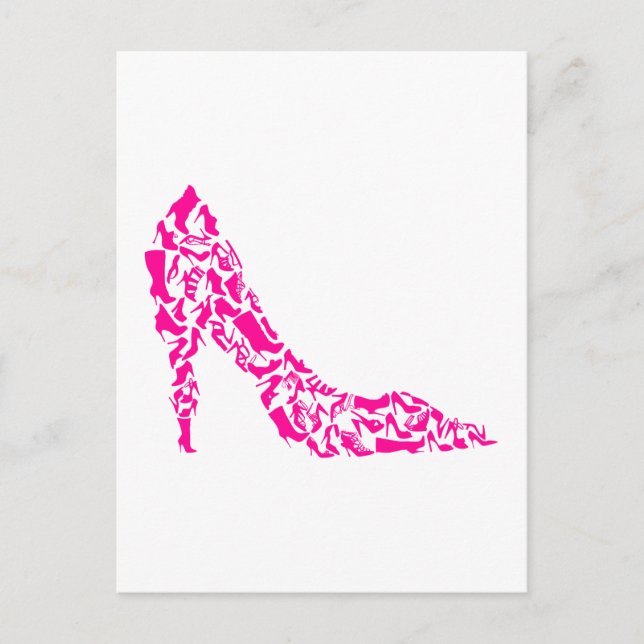 Pink stiletto with various shoe silhouettes postcard (Front)
