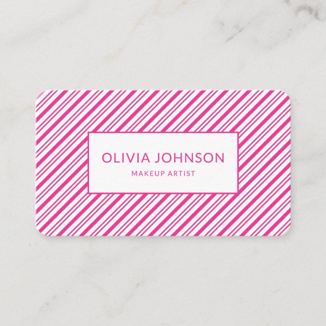 Pink Stipes Modern Beauty with QR Code  Business Card (Front)
