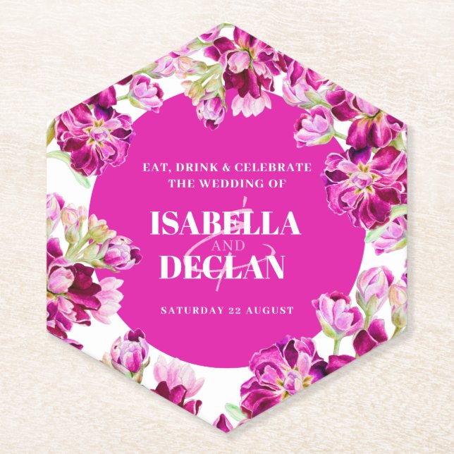 Pink stock flowers wedding  paper coaster (Front)