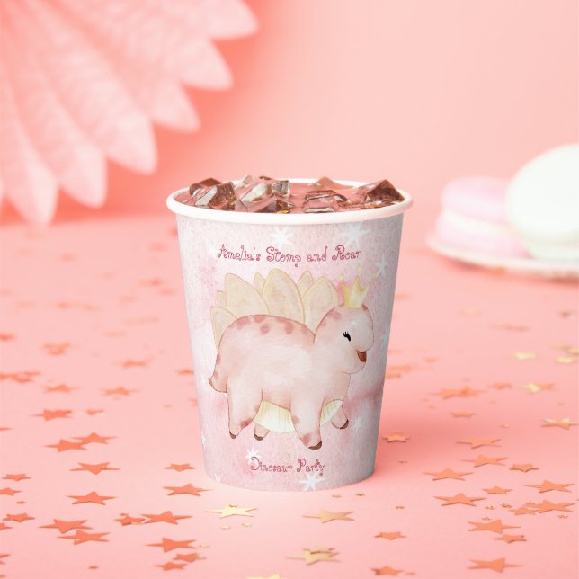 Pink Stomp and Roar Dinosaur Birthday  Paper Cups (Insitu)