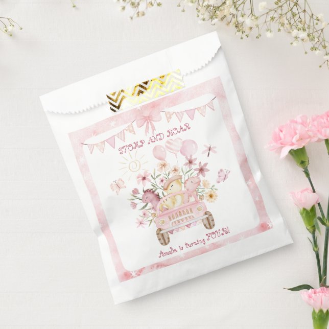 Pink Stomp and Roar Fourth Dinosaur Birthday  Favour Bag (Sealed)