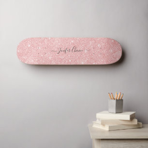 Pink Stone Glitter Custom Name  Skateboard