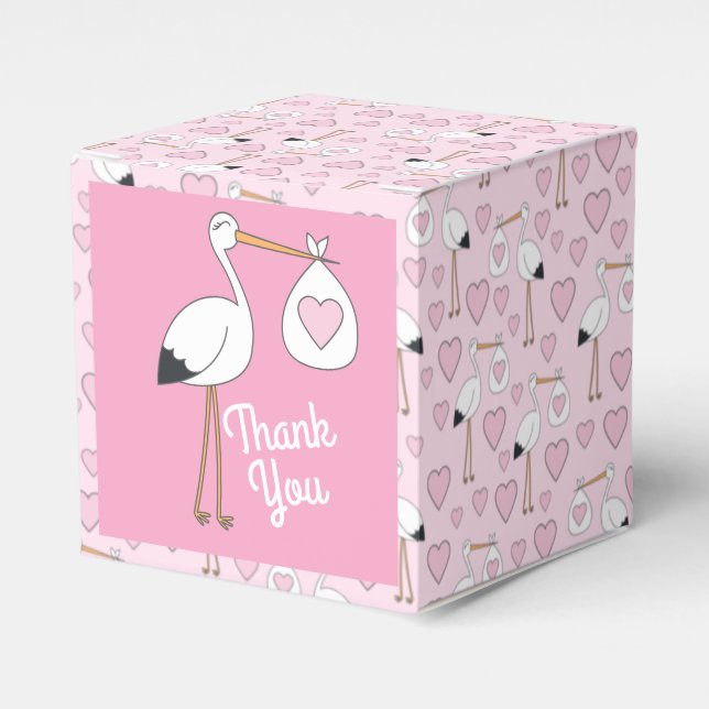Pink Stork Baby Shower Favor Box (Front Side)