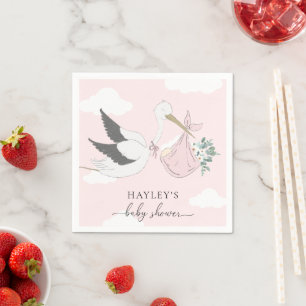 Pink Stork Baby Shower Napkin