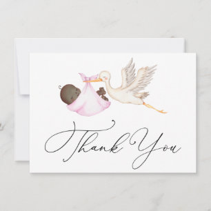 Pink Stork Baby Shower Thank You Note Card