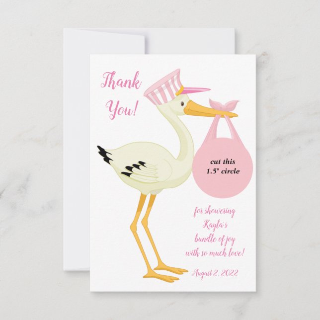Pink Stork EOS lip balm baby shower favour card (Front)