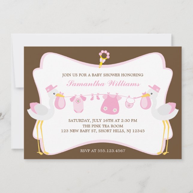 Pink Storks Special Delivery Baby Shower Invitation (Front)