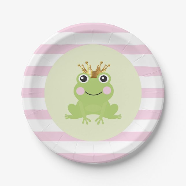 Pink Storybook Fairy Tale Frog Prince Baby Shower Paper Plate (Front)