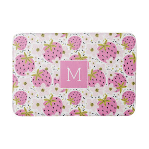 Pink Strawberries Custom Monogram Bath Mat