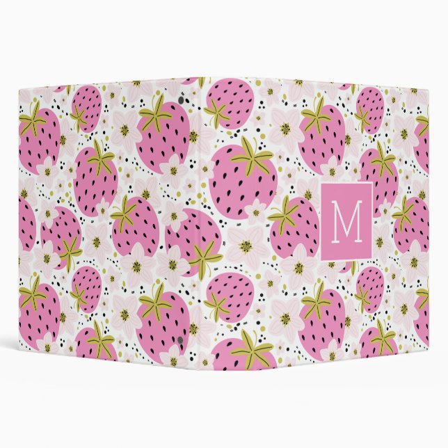 Pink Strawberries Custom Monogram Binder (Background)