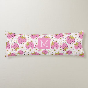 Pink Strawberries Custom Monogram Body Pillow