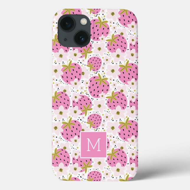 Pink Strawberries Custom Monogram phone cases (Back)