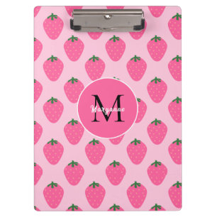 Pink Strawberries, cute customized Clipboard