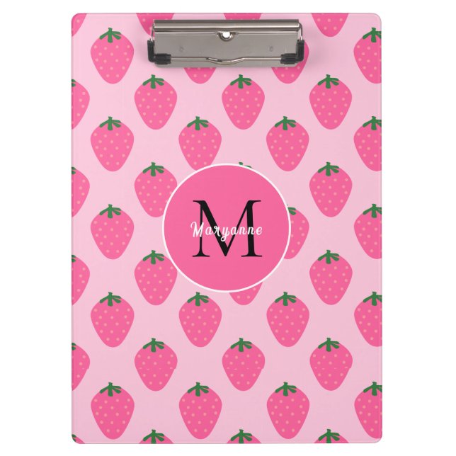 Pink Strawberries, cute customized Clipboard (Front)