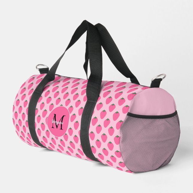 Pink Strawberries, cute customized girls  Duffle Bag (Right Corner)