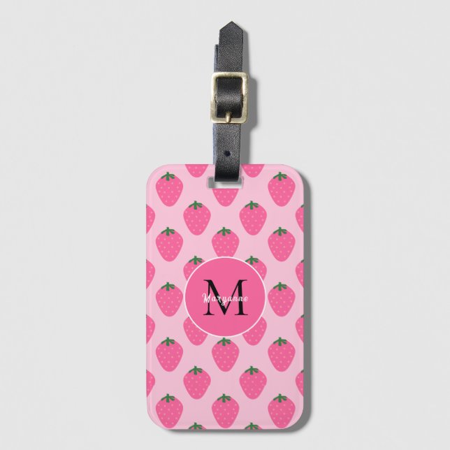 Pink Strawberries, cute customized Luggage Tag (Front Vertical)