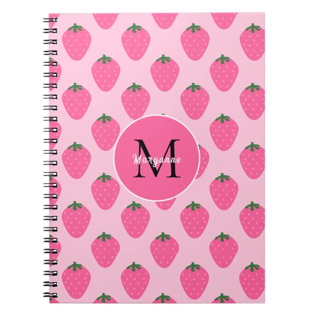 Pink Strawberries, cute customized Notebook (Front)