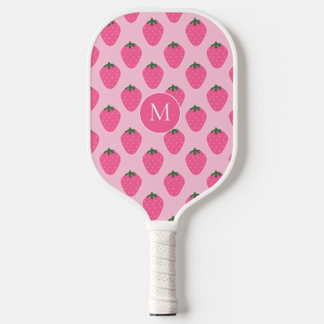 Pink Strawberries, cute customized Pickleball Paddle (Front)