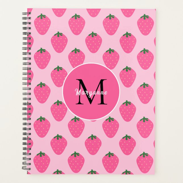 Pink Strawberries, cute customized Planner (Front)