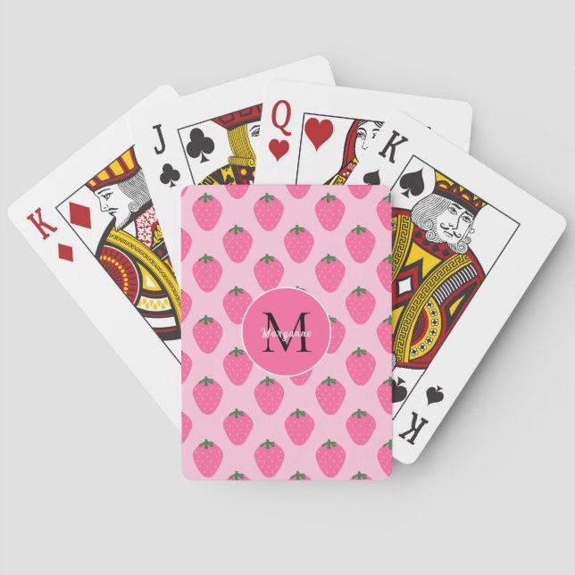 Pink Strawberries, cute customized Playing Cards (Back)