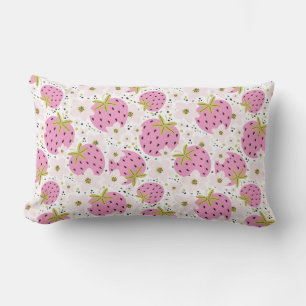 Pink Strawberries Lumbar Pillow