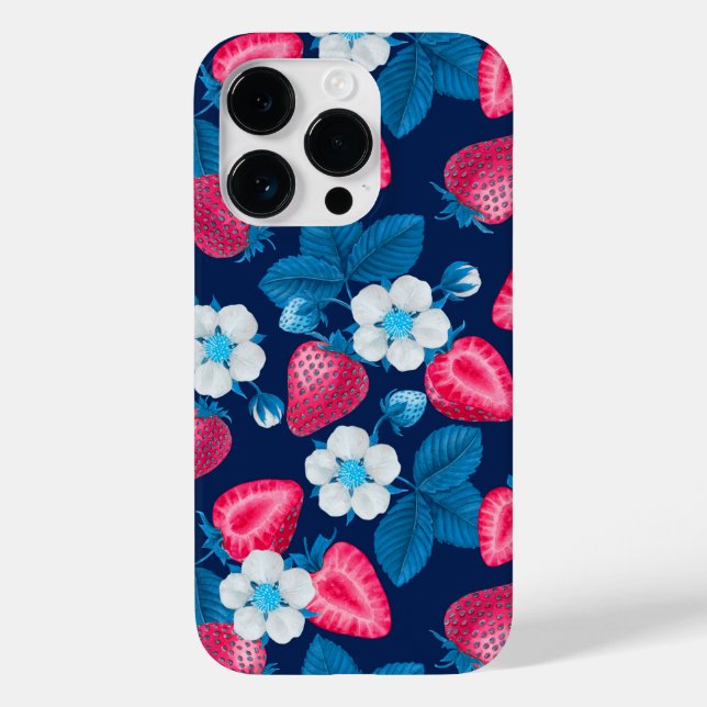 Pink strawberries on blue Case-Mate iPhone case (Back)