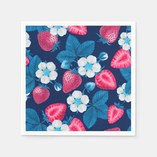 Pink strawberries on blue napkin (Front)