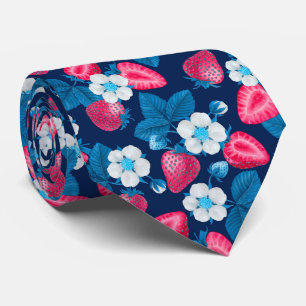 Pink strawberries on blue tie