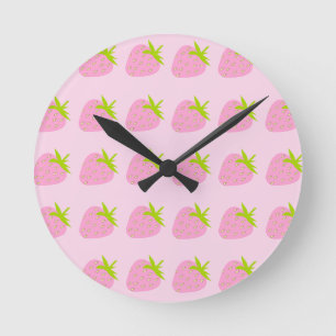 Pink Strawberries Round Clock