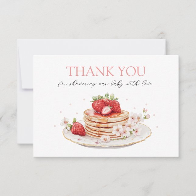 Pink Strawberry Baby Brunch Thank You Card (Front)