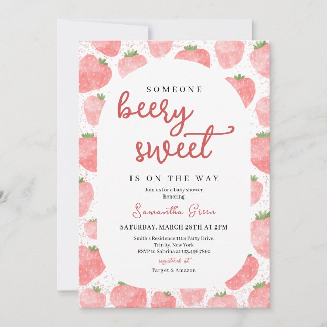 Pink Strawberry Baby Shower Invitation (Front)