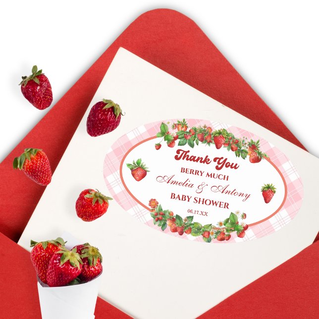 Pink Strawberry Baby Shower Thank You Sticker (Creator Uploaded)